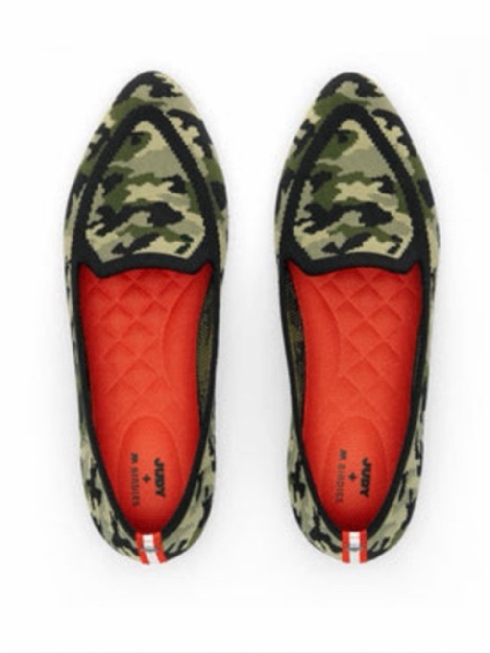 Birdies x JUDY Pointy Toed Flats The Blackbird Camouflage Olive Green Orange 7.5
